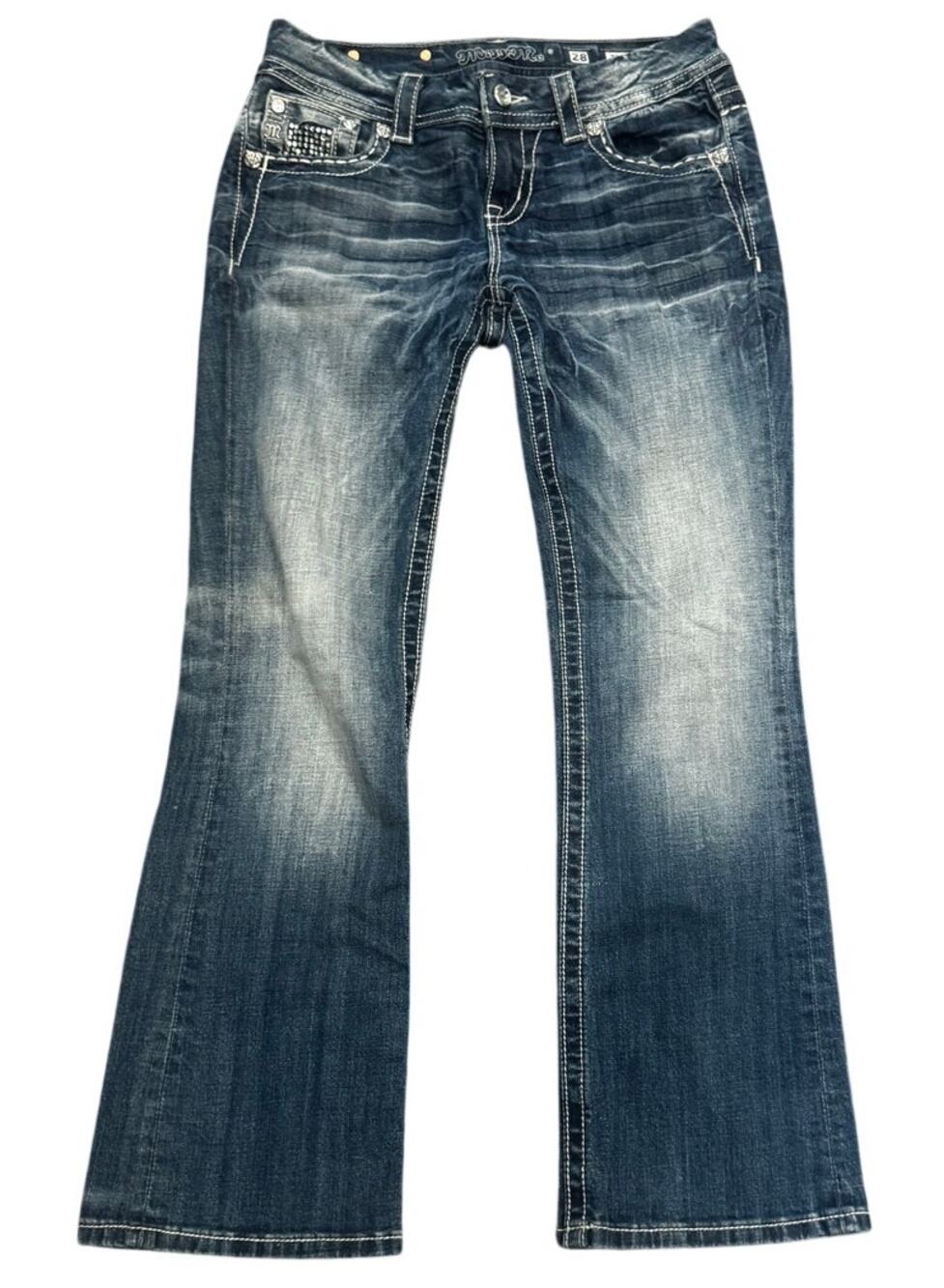 Miss Me Easy Boot Jeans Women's Size 28 Embellished Pocket Stretch Denim